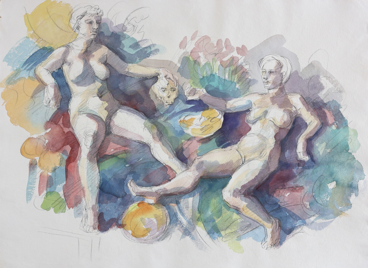 Maenads; watercolor, 56 x 77 cm, 2024